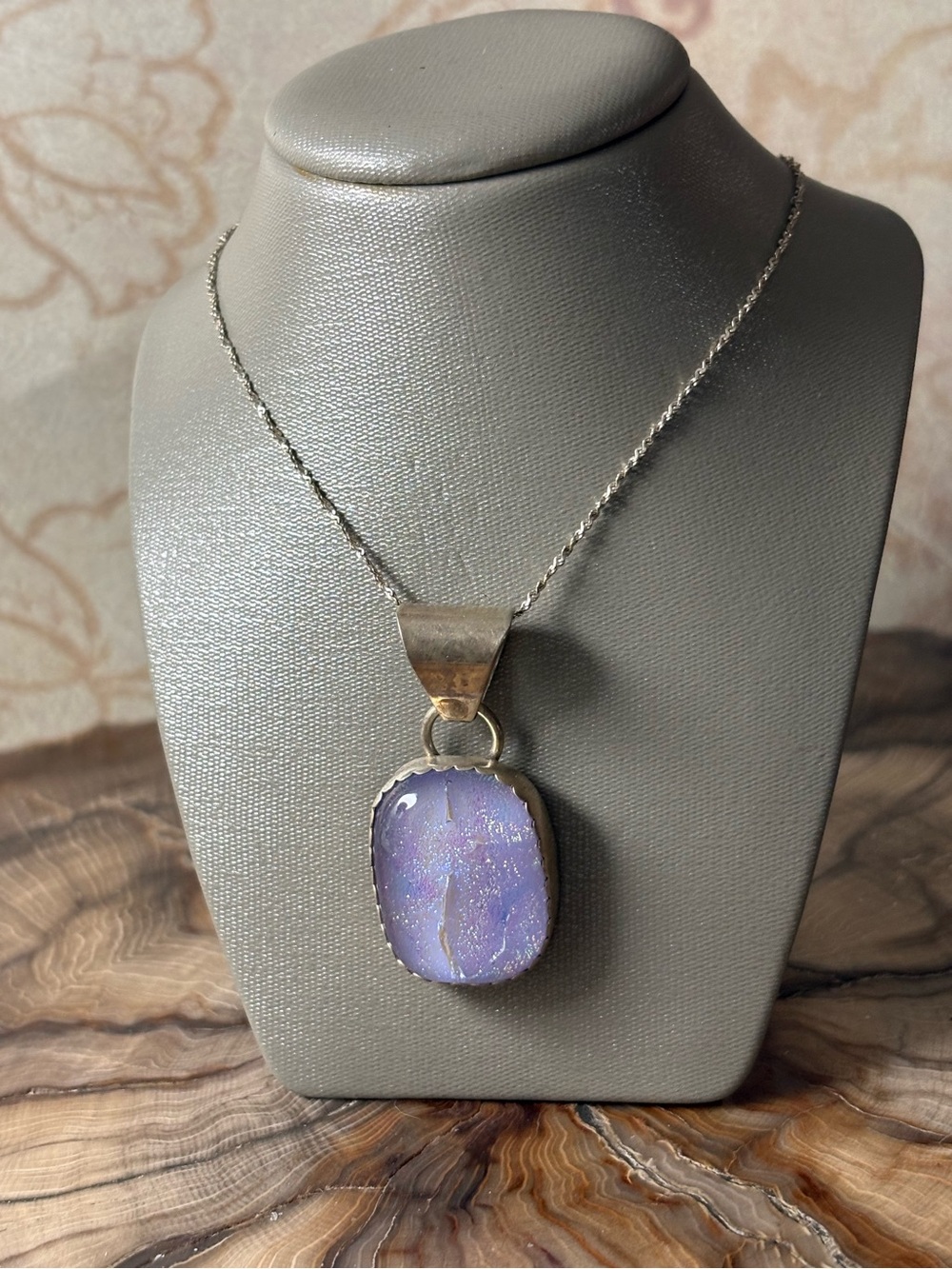 Sterling Silver Dichroic Iridescent Purple Glass Handcrafted Pendant
